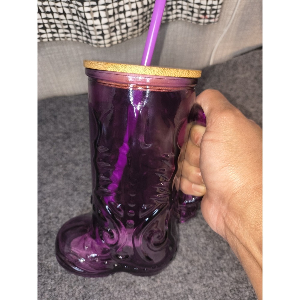Destination Holiday Purple Glass Cowboy Boot Cup 20oz with Bamboo Lid and Straw - Picture 10 of 10